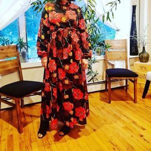 Floral long sleeve maxi dress shein size lg